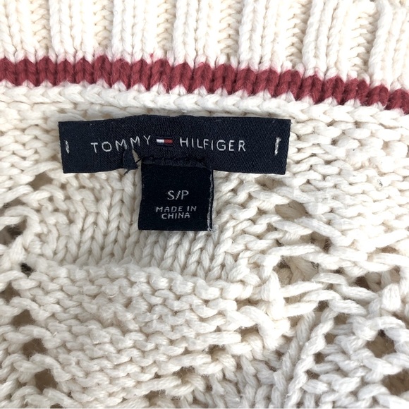 TOMMY HILFIGER Cotton Knit Fisherman Sweater Vintage Style Popcorn/Argyle Sz SP - Picture 4 of 13